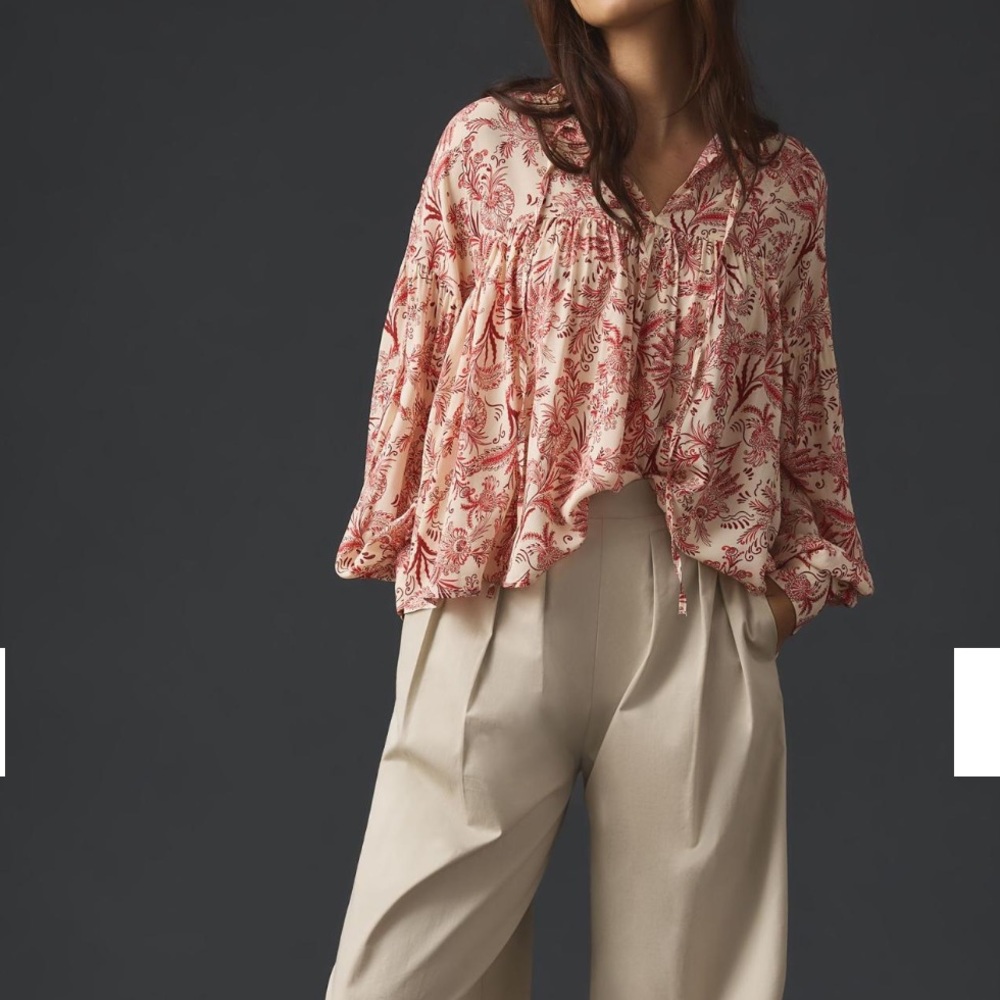 Anthropologie Tie-Front Peasant Blouse size M - Picture 2 of 8